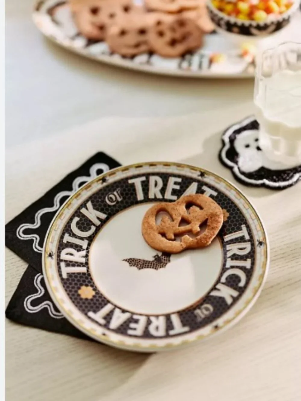 Anthropologie Bistro Tile Stoneware Dessert Plate: Halloween Edition - Bat - NWT